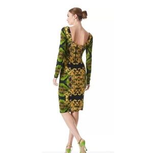 Alice + Olivia Vibrant Green and Gold Long Sleeve Dress